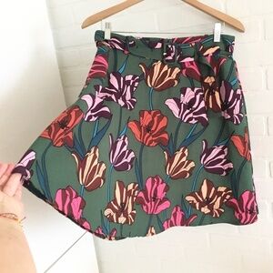 Simons A-line skirt Floral tulips print Coquette Green Pink Lavender Teal M